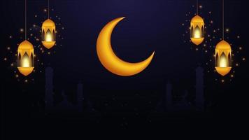 Ramadán Mubarak y eid Mubarak animado movimiento gráficos con Luna y islámico antecedentes. allí es un espacio en el diseño para tu mensaje texto y logo video