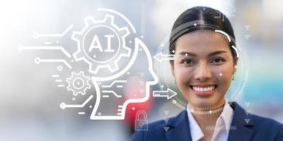 Portrait of smiling business woman with ai technology photo