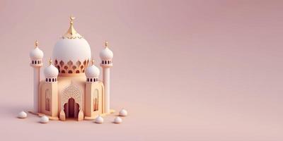 3d modern Islamic empty background with copy space, Display podium with Ramadan lantern, Eid Mubarak concept illustration photo