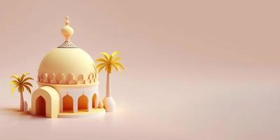 3d modern Islamic empty background with copy space, Display podium with Ramadan lantern, Eid Mubarak concept illustration photo