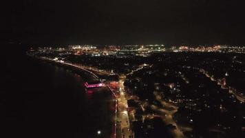 Felixstowe promenade at night aerial view video