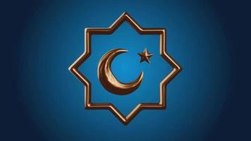 Animation von golden Mond mit ein Star ist ein Muslim Symbol von Ramadan 3d machen 4k Schleife Video