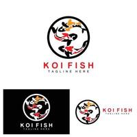 diseño del logotipo de peces koi, vector de peces ornamentales de la suerte y el triunfo chino, icono de pez dorado de la marca de la empresa