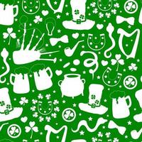 St. patrick's day pattern. Wrapping paper design for patrick's day. Green background. Clover and shamrock. vector