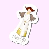 Easter sticker. Angel. Cute angel doll.Happy easter sticker vector