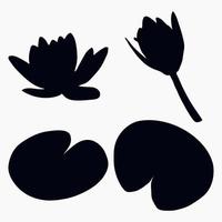 Real modern silhouettes plants, herbs. Drawing flowers water lily, nymphaea. Flat design art design template. vector