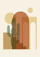 Architecture elements and cactus poster illustration. Modern aesthetic art, desert vibes. vector