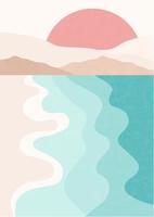 Seaside and mountains landscape illustration poster. Minimalistic modern vector illustration.