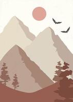 Scenic image of mountains and pine trees art poster. National Park wildlife vector illustration design.