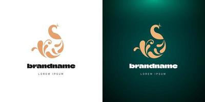 Initial letter S in shape of graceful folklore fairy style peacock or firebird for business identity logotype concept. Combined bird with long tail logo for company badge design. Vector elegant sign