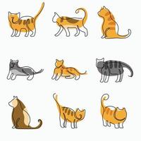 garabatear dibujo continuo a mano alzada de la colección de poses de gato. vector