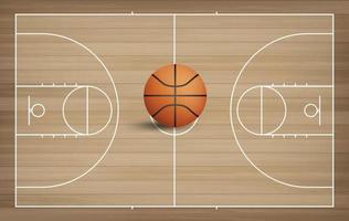 Basketball ball in basketball court area. With wooden pattern background. Vector. vector