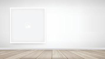 Photo frame or picture frame on white wall background with wooden floor. Vector. vector