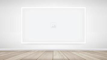 Photo frame or picture frame on white wall background with wooden floor. Vector. vector