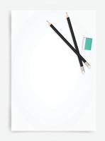 Pencil and eraser on white paper sheet background with area for copy space. Vector. vector