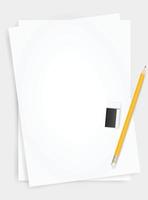 White paper sheet background with pencil and eraser. Vector. vector