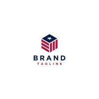 Storage Box Symbol With Patriotism Theme. Box Icon with Star and Red Line Logo Design. vector