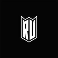 RU Logo monogram with shield shape designs template vector