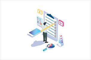 Modern Isometric Online survey concept with characters. illustration isolated on white background, Can use for web banner, infographics, . Suitable for Diagrams, Graphic Related Asset vector