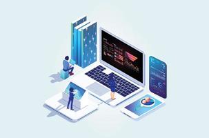 Modern isometric data collection, analysis graph and online computing. based vector Eps10 graphic suitable for charts, infographics,Diagrams, And Other Graphic Related Assets