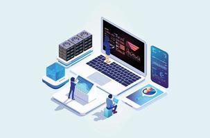 Modern isometric data collection, analysis graph and online computing. based vector Eps10 graphic suitable for charts, infographics,Diagrams, And Other Graphic Related Assets