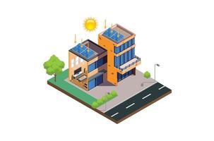 Modern Isometric solar cell diagram house system isometric vector, Suitable for Diagrams, And Other Graphic Related Assets vector