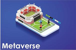 juego de fútbol isométrico moderno en la ilustración del metaverso del mundo virtual, fuente editable 10 eps, adecuado para diagramas, infografías y otros activos relacionados con gráficos vector