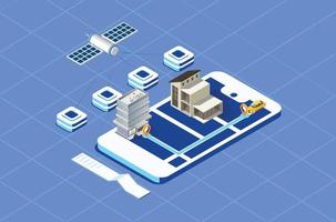 Modern Technology GPS navigation app concept in isometric vector illustration. Smartphone application for global positioning system.Suitable for Diagrams, Infographics, And Other Graphic asset