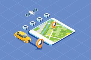 Modern Technology GPS navigation app concept in isometric vector illustration. Smartphone application for global positioning system.Suitable for Diagrams, Infographics, And Other Graphic asset