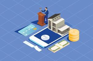 Isometric Online Auction Illustration, Suitable for Diagrams, Infographics, Book Illustration, Game Asset, And Other Graphic vector