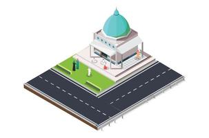 Eid al fitr mosque  in isometric view. Suitable for Diagrams, Infographics, Book Illustration, Game Asset, And Other Graphic Related Assets vector