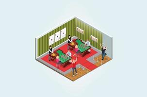 Modern Isometric 3d game club , people play games in entertainment center vector illustration Suitable for Diagrams, Infographics, Book Illustration, Game Asset, And Other Graphic Related Assets