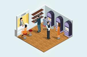 Modern Isometric 3d game club , people play games in entertainment center vector illustration Suitable for Diagrams, Infographics, Book Illustration, Game Asset, And Other Graphic Related Assets