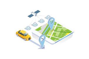 moderno tecnología GPS navegación aplicación concepto en isométrica vector ilustración. teléfono inteligente solicitud para global posicionamiento sistema.adecuado para diagramas, infografía, y otro gráfico activo