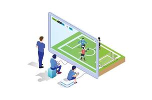 isométrica jugando fútbol americano juego consola con amigos cuando aburrido, adecuado para diagramas, infografía, libro ilustración, juego activo, y otro gráfico relacionado bienes vector