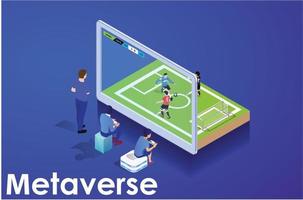 juego de fútbol isométrico moderno en la ilustración del metaverso del mundo virtual, fuente editable 10 eps, adecuado para diagramas, infografías y otros activos relacionados con gráficos vector