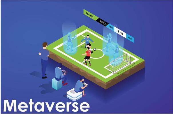 Modern Isometric play football in virtual world Metaverse Illustration, Editable source 10 EPs , Suitable for Diagrams, Infographics, And Other Graphic Related Assets