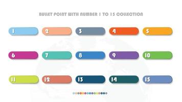 Bullet with number collection. Numbers from 1 to 15. vector