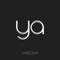 YA Initial Letter Split Lowercase Logo Modern Monogram Template Isolated on Black White vector