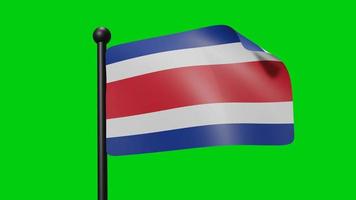 animation du drapeau du costa rica agitant au vent sur écran vert avec luma matte video