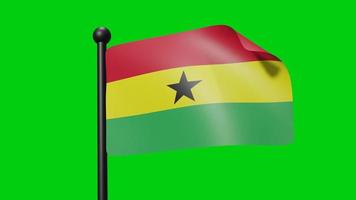 bandera nacional de ghana ondeando animación en el viento en pantalla verde con mate luma video