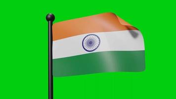 India National Flag Waving Animation In The Wind on Green Screen With Luma Matte video