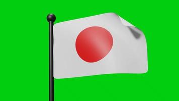 nationalflaggenschwenken von japan im wind auf grünem bildschirm mit luma matte video