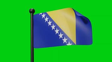 3d Flag Of Bosnia Waving In The Wind on Green Screen With Luma Matte video