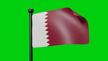 bandera qatar ondeando en cámara lenta sobre el fondo verde. bandera de renderizado 3d. celebración del día nacional video