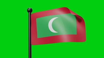 bandeira maldivas acenando em câmera lenta sobre o fundo verde. Bandeira de renderização 3D. celebração do dia nacional video