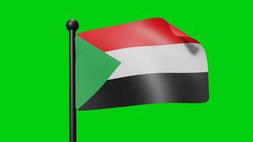 sudan-flagge, die in zeitlupe auf dem grünen hintergrund weht. 3D-Renderflagge. Feier zum Nationalfeiertag video