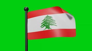 drapeau du liban agitant au ralenti sur le fond vert. Drapeau de rendu 3D. célébration de la fête nationale video