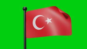 bandera de turquía ondeando en cámara lenta sobre el fondo verde. bandera de renderizado 3d. celebración del día nacional video