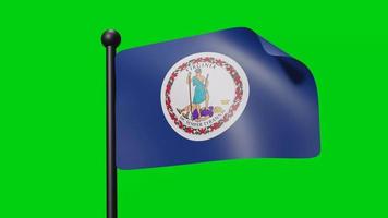 Virginia Flag Waving in Slow Motion on the green background. 3D Render Flag. National Day Celebration video